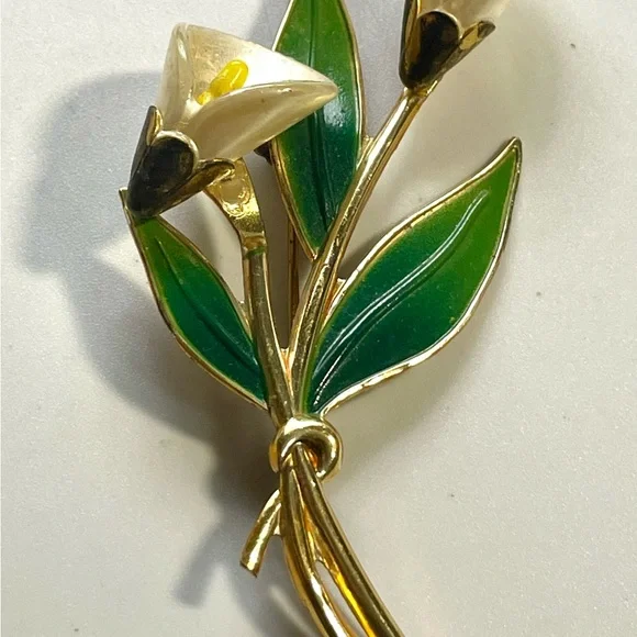 Corocraft Double Calla Lilies Figural Pin Brooch, Older Holly Craft Corn Brooch